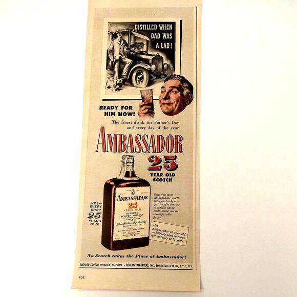 Ambassador‎ 25 Year Old Blended Scotch Whisky - 1950 Vtg PRINT AD Ephemera - Picture 2 of 8